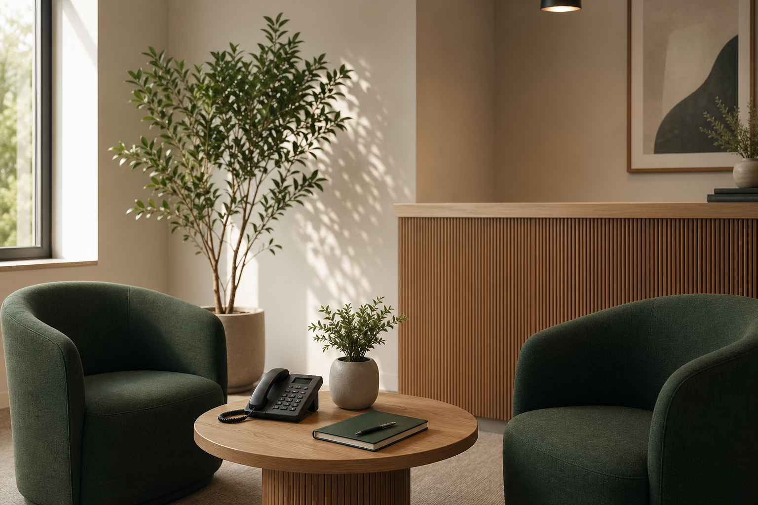 Welcoming professional office reception corner